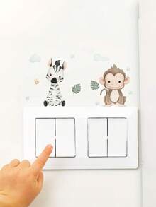 6pcs/Set Stiker Saklar Kartun Monyet, Jerapah, Gajah, Singa, Kuda Nil, Zebra, Stiker Dinding Dekorasi Rumah untuk Kamar Anak - MultiWarna - View 3