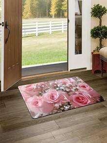 1 件粉色玫瑰防滑地毯，PVC 底背，可机洗橡胶和无纺布花卉图案室内地垫，适用于入口、走廊、卧室、客厅、洗衣房，可水洗，圣诞装饰厨房地毯 - 彩色 - 查看 8