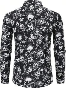 Mens 70s Shirt Long Sleeve Button Down Retro Disco Costume Hippie Outfit For Menhalloween - 龐克骷髏 - 查看 4