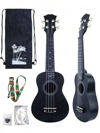Ukulele soprano para iniciantes, kit de acessórios para adultos com face brilhante de 21 polegadas, eucalipto, arco-íris, série brilhante, é muito adequado para a família como presente de aniversário.