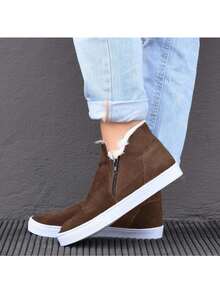 Boots With Plush Fur Zipper Comfortable Sneakers Easy To Put On Booties Winter - 咖啡棕 - 查看 1