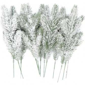 6-18 件 10 英寸人造植绒松针雪森林人造松针树枝圣诞节假绿树树枝 DIY 叶子用于圣诞花环花园派对节日装饰（14，白色）