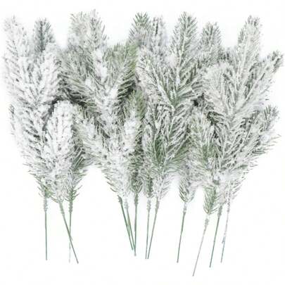6-18 件 10 英寸人造植绒松针雪森林人造松针树枝圣诞节假绿树树枝 DIY 叶子用于圣诞花环花园派对节日装饰（14，白色）