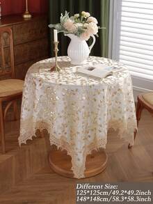 1 件双层面料、刺绣、水溶性蕾丝、金色亮片、高端优雅桌布、桌垫、餐垫、野餐垫、厨房、餐桌、书桌、咖啡桌、梳妆台、装饰、家居装饰的礼物，适用于客厅、咖啡桌、卧室、庭院、室内和室外、别墅、派对、户外家具、露营、节日、聚会、橱柜、家庭聚会、节日装饰、派对和婚礼装饰，提供各种桌布尺寸 - 彩色 - 查看 4
