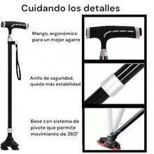 Bastón Plegable Aluminio Con Almoadilla De Apoyo 360° Y Luz - Negro - Ver 4