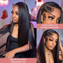 38 40 Inch 13x6 HD Transparent Bone Straight Lace Front Wigs 250 % Density Brazilian Human Hair Wigs Pre PluckedFor Women - Natural Black - 查看 4