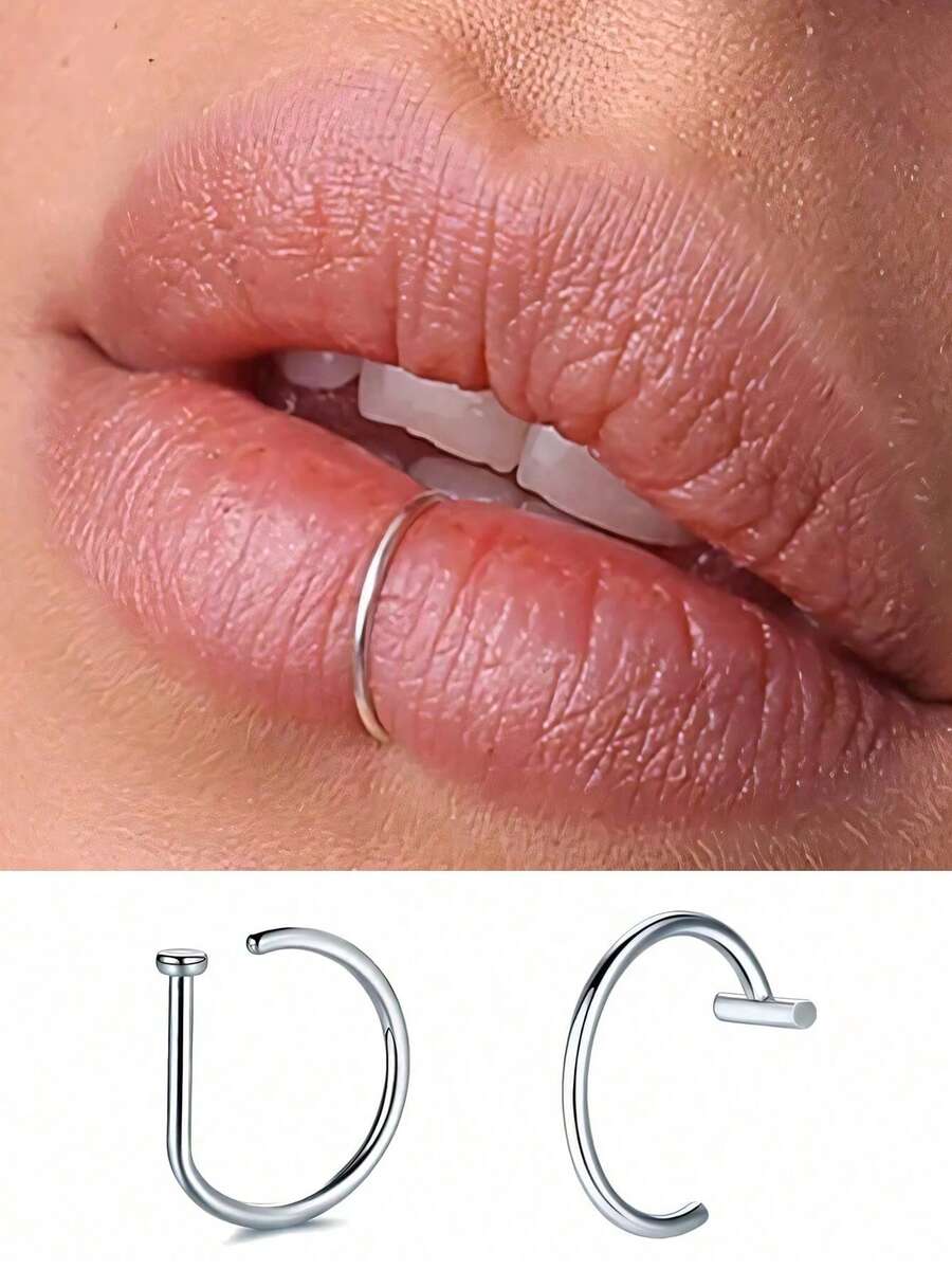 1 Stück/2 Stücke Fake Nasenring Faux Piercing Schmuck 8 mm Fake Nasenring Hoop für Faux Lippe Septum Nasenring Set Fake Lippring Lippennagel Neu Keine Perforation erforderlich - Verschiedenfarbig - Übersicht 1