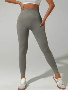 Quần legging nữ cạp cao không đường may, mềm mại và co giãn, nâng đỡ và định hình vóc dáng, phù hợp cho tập thể dục, yoga, chạy bộ trong các hoạt động thể thao mùa xuân. - Màu xám đen - Xem 7