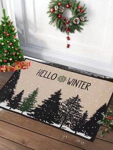 1pc Hello Winter Christmas Welcome Doormat, Christmas Decorations Floor Mat, Christmas Tree Design Floor Mat, Carpet, Mat And Washable Floor Mat, Rug, Welcome Doormat, Christmas Party Decor, Christmas Ornaments, Christmas Kitchen Decoration Floor Mat, Home Decor, Xmas, Christmas Eve, Christmas Gifts, Christmas Decor, Winter Decor, 2026 New Year Decorations - Christmas Tree Silhouette - View 2