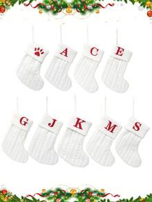 1pc White Knit Christmas Stocking, Xmas English Letters Snowflake Hanging Stockings, For 2025 Christmas Party Decoration,2026 New Year Party Favors Supplies, Christmas Room Decoration, Personalized Initial Christmas Stocking, Family Holiday Xmas Home Room Decor,Christmas Tree Ornaments, Christmas Eve Surprise Gifts Package,Christmas Sock Costumes, Christmas Gift Party Favor - White Christmas Letter Knitted Socks - View 4