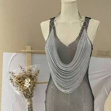 1pc Unisex Punk Tassel Chain Body Chain, Sexy Suitable For Parties, Christmas, Music Festivals, Runway Shows - Silver - View 3