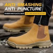 Lightweight High-Top Steel Toe Work Shoes, Anti-Static Labor Protection Boots, Warehouse Logistics, Convenient Pull-On And Lace-Free -Men Shoes For Work - Màu vàng - Xem 3