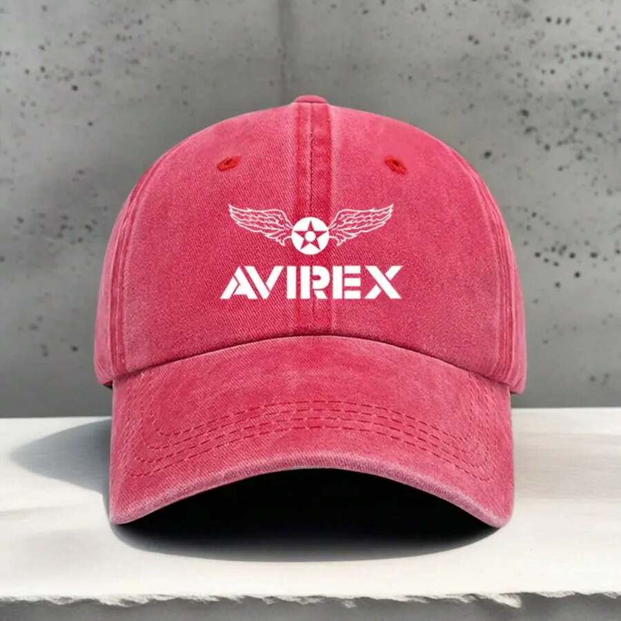 Fashion Pattern "AVIREX" Letter Print Baseball Cap, Lightweight And Breathable Grandpa/Dad Hat | Outdoor Travel Beach Sports Casual Unisex Skateboard Hat, Festival Activity Gift Simple Design Comfortable Headwear, Daily Wear Hat, Fashionable Duckbill Cap, Breathable Fabric, Comfortable Fit, Printed Hat, Unisex Hat, Outdoor Enthusiast, Women's Accessories - 紅色 - 查看 1