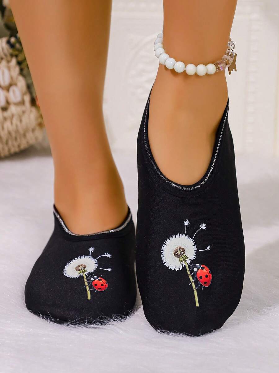 Papuci de interior cu model la modă pentru femei, pantofi de dans/yoga confortabili, de înaltă elasticitate, cu căptușeală termică subțire, potriviți pentru toamnă/iarnă