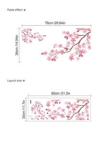 1PC/2pcs Removable PVC Wall Decals – [Pink Peach Blossom Branches, Green Plants, Cherry Blossom Birds]Self-Adhesive Waterproof Wall Stickers For Home Decor, Room Decor, Wall Decor, And Kitchen – Easy To Apply, Ideal For Living Room, Bedroom, Or Office