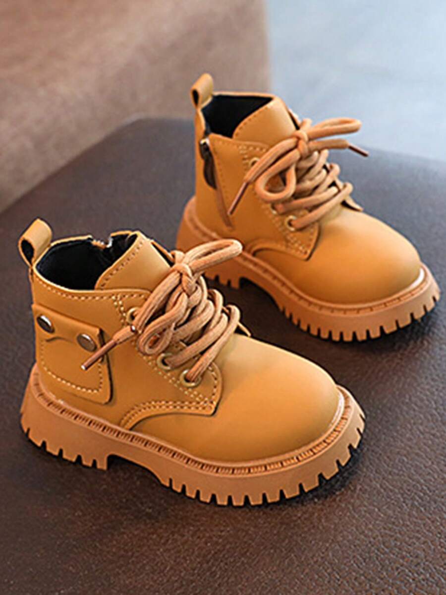 Botas altas con cremallera lateral para niños, botas de niña, tenis de niño, tenis de niños, tenis para niño, tenis para niña, zapatillas deportivas casuales con cordones para niños, adecuadas para actividades al aire libre y para el uso diario en el tiempo libre. - Amarillo - Ver 1