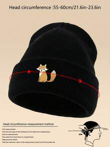 1pc Unisex Cartoon Fox Embroidery Beanie, Elastic Warm Casual Outdoor Fashion Knit Hat, Versatile Thin Style Suitable For Daily Wear, Gift Autumn Outfits - A - View 4