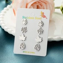 4 Pairs /Lot, Vintage Chic Bohemian Stainless Steel Floral Earrings - A Vintage-Inspired Cutout Design, Perfect For Party Gifts, Gifts For Family And Friends