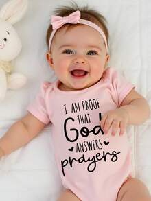 新生男宝宝标语印花短袖连体衣 - 粉色 - 查看 3