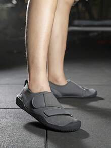 1 Pair Women's Weightlifting Shoes With Hook And Loop, Solid Color Woven Fabric Low-Top, Suitable For Indoor Fitness, Gym Workout, Squats, Deadlifts, Cross Training, Running