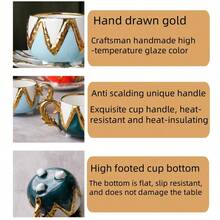 1 Set Antique Style Gold Edged&Red/Blue/Black Coffee Cup And Saucer Christmas Gifts,Irregular Emboss European Style Gold Edged Luxury Ceramic Set, Exquisite Arabic Afternoon Tea Set,Suitable For Coffee, Cappuccino Latte Cup,Milk, Flower Tea Cups, Valentine's Day, Autumn, Winter Christmas Gifts- (80ML)