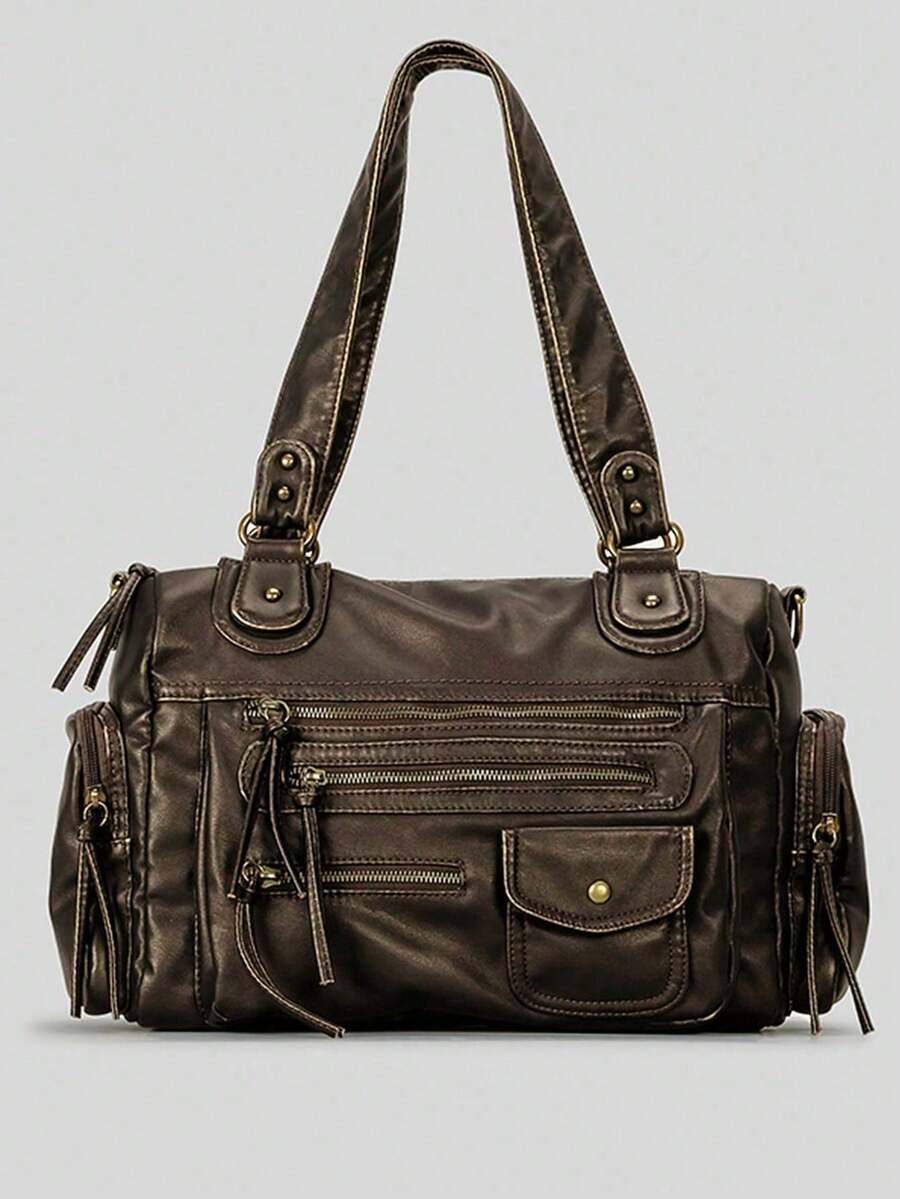 Y2K Vintage Hot And Spicy 女士复古单肩包，个性街头朋克单肩包，配有多个口袋和可拆卸肩带。这款女士钱包非常适合日常使用、购物派对、通勤上班，也是完美的节日时尚礼物。 - 銅色 - 查看 1