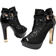 Women's Pretty Lace Open Toes High Heels Ankle Boots-2025 - màu đen - Xem 11