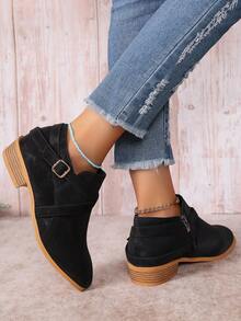 Western Style Side Zipper Buckle Ankle Boots