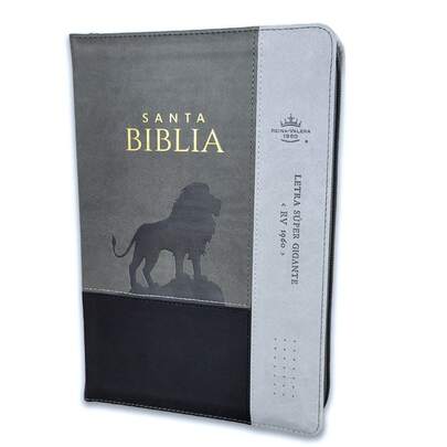Biblia Con Cierre Letra Súper Gigante 19 Puntos Mediana RV1960 Duotono LeOn Gris Y Negro Con Indice
