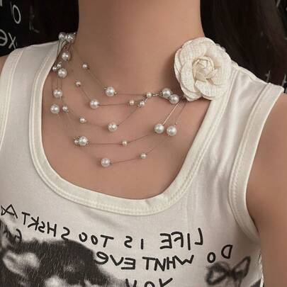 CIREY 1pc Long Pearl Necklace, Elegant Palace Style Delicate Soft Sweater Chain