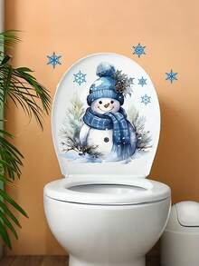 1pc Christmas Snowflake & Snowman Toilet Seat Stickers - Waterproof Bathroom Decal Set For Holiday Decor For Tanks, Walls & Mirrors