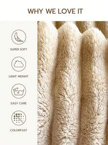 1pc Extra Large Striped Blanket, Wide Stripe Hollow Faux Fur, Milky White Fleece, Flannel Material, Casual Nap Blanket, Office Nap Blanket, Lightweight & Breathable, Soft As Cloud - Khaki - View 2