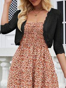 Valentine's Day Women's Bolero Shrug 3/4 Sleeve Cropped Cardigan Knit Sweaters Open Front Fall Casual Elegant Jacket For Dresses - màu đen - Xem 2