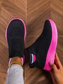 Women's Solid Color Casual Sneakers, Lightweight Soft-Sole Athletic Shoes, Low-Top Breathable Fitness Shoes