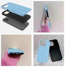 1 Unique 360 ° Blue Stripe Printed Phone Case - Cute And Minimalist 2-In-1 Design, Anti-Drop And Shock-Proof Full Coverage, Compatible With IPhone 16 Pro Max/16 Pro/16 Plus/16/15/14/13/12/11. Stylish And Cute - Ideal For Holiday Gifts - 藍色條紋 - 查看 8