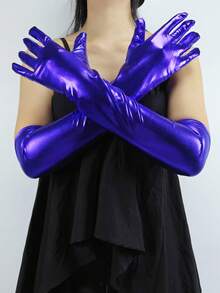 1 Pair Glossy Reflective Long Fingerless Gloves, Sexy Nightclub Costume Accessory For Halloween, Date Night, Cosplay - A - View 12