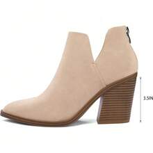 Women's Slip-On Ankle Boots – Cutout Pointed Toe Chunky Mid Heel Booties For Casual, Work & Daily Wear - khỏa thân - Xem 6