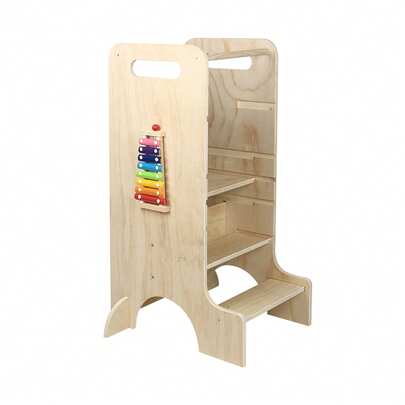 Lernturm ab 1 Jahr | Höhenverstellbarer Kleinkinderturm mit 3 Stufen | Für Küche, Badezimmer & Waschbecken | Rutschfester Tritthocker für Kinder 12-36 Monate (Natural)