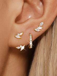 6pcs/Set Women's Gold Round Hoop Earrings, Copper With Zirconia ...