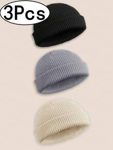 3 Pieces Beanie Watch Hat Roll-Up Edge Skullcap Fisherman Beanie For Women Men Watch Hat Roll Up Edge Skullcap Fisherman Beanie Unisex