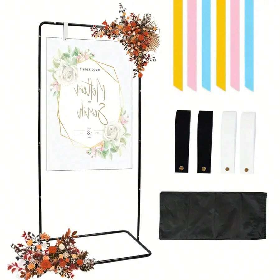 Vincidern 1PC Black Heavy-Duty Adjustable Wedding Poster Stand Sturdy Metal Easel , 69" Wedding Sign Holder,Metal Poster Stand For Seating Charts,Event Decor,Bridal Shower,Valentine's Day Event Party Supplies - 黑 - 查看 1