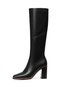 Women's Knee High Boots Fashion Square Toe Block Chunky High Heels Side Zipper Party Dress Shoes Woman - 黑A - 查看 2