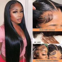 NATAN 18英寸 200% 密度 丝滑长款蕾丝前假发，真人发丝发际线，自然黑色，蕾丝直发，13x4 5x5 预拔毛预剪蕾丝假发，即插即用，无需胶水，高清透明蕾丝假发，自然融合的婴儿发 - 自然色&黑色系 - 查看 5