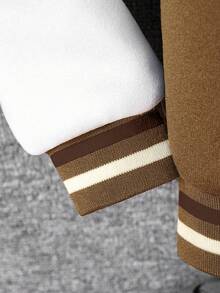 Young Boy Casual Stylish Letter Embroidery & Print Contrast Collar & Cuff Long Sleeve Hoodie Sweatshirt