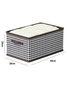 1pc Houndstooth Pattern Clothes Storage Box, Large Capacity Wardrobe Organizer Box, Foldable Home Storage Basket