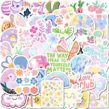 50 piezas Pegatinas con dibujos florales lindos, resistentes al agua para equipaje, botellas de agua, fundas de teléfono, guitarra, altavoz