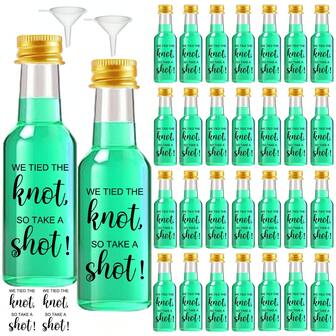 4pcs/Set Mini Wedding Wine Bottles, Transparent Plastic Bottles With Gold, Silver And Black Screw Caps, And "Drink Up, We're Married" Labels, Ideal For Wedding Decor, Party Favors, Anniversary, Bridal Shower, Valentine's Day Party