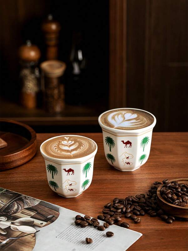 1/2 Stücke Wüsten-Kamel & Palme Keramik Kaffeetasse, 180ml/250ml - wiederverwendbar, nur von Hand zu waschen, ideal für Familienzusammenkünfte & besondere Anlässe, Wüsten-Themen Geschenk, Wüsten Kaffeebecher | Wüsten-Themen Dekoration | Keramiktasse, Kaffeetasse, Geschenk für den Saudischen Nationalfeiertag, Urlaubsgeschenk, für Nachmittagstee, Hauspartys, Restaurants, Cafés, Camping