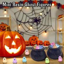 20 Pcs Halloween Luminous Mini Resin Ghost Figures Glow In The Dark Tiny Little Ghost Statue Miniature Figurines For Halloween Crafts Vase Filler Micro Landscape Fairy Garden Party Decor