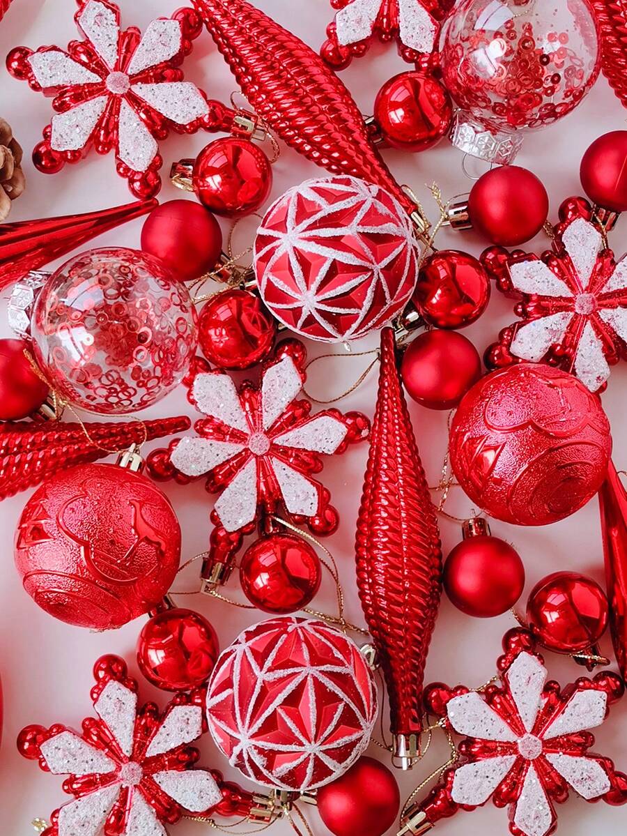 40 piezas Adornos de bolas de Navidad rojas, decoraciones de árbol de Navidad, adornos colgantes para fiestas navideñas para coronas, guirnaldas y árboles interiores/exteriores, bolas de árbol de Navidad rojas, adornos con diseño preensartado, decoración navideña festiva para fiestas navideñas, coronas, guirnaldas, decoración de Navidad